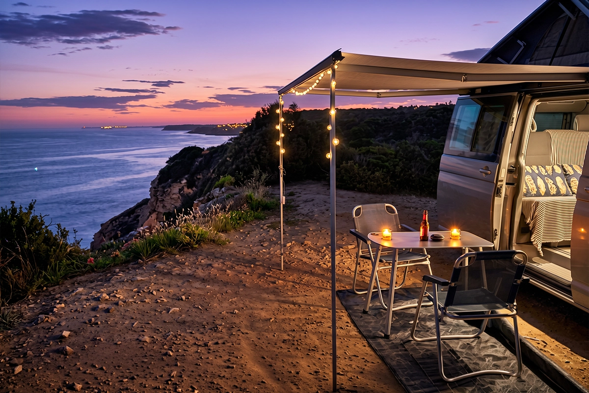 Hermoso anochecer en autocaravana en españa